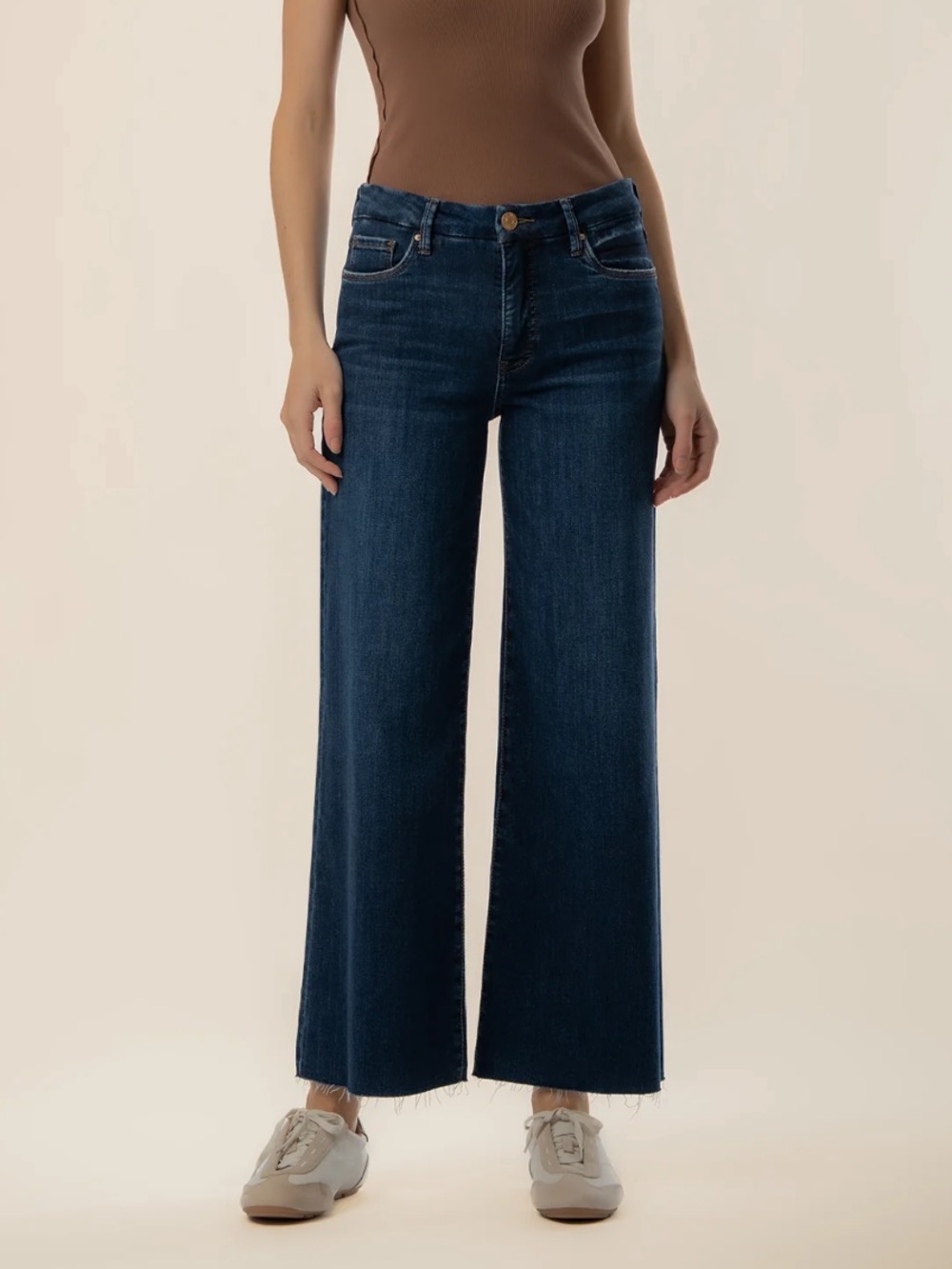 Kut from the Kloth Meg Fab Ab Wide Leg High Rise Jeans 6 x 27 Stretch Frayed Hem - Picture 3 of 14